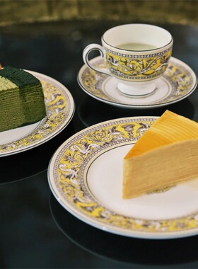 150周年纪念 英制手绘Wedgwood丝绸之路炫彩系列黄色骨瓷茶具餐具