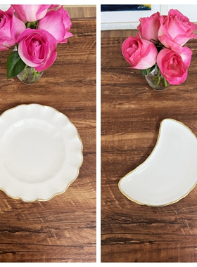 现货  英制Royal Crown Derby Darley Abbey骨瓷花边盘半月盘