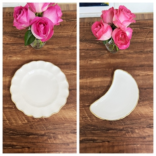 现货 英制Royal Crown Derby Darley Abbey骨瓷花边盘半月盘