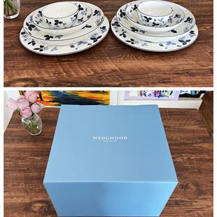新年礼物 大礼盒WEDGWOOD野草莓墨蓝Inky Blue骨瓷双人食餐具组合