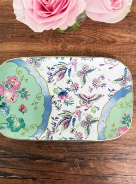 原装礼盒 Wedgwood彩蝶恋花欧式绿色骨瓷蛋糕盘甜品盘三明治盘