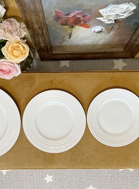 可微波炉 现货Wedgwood Intaglio白浮雕欧式白色骨瓷浮雕平盘餐盘