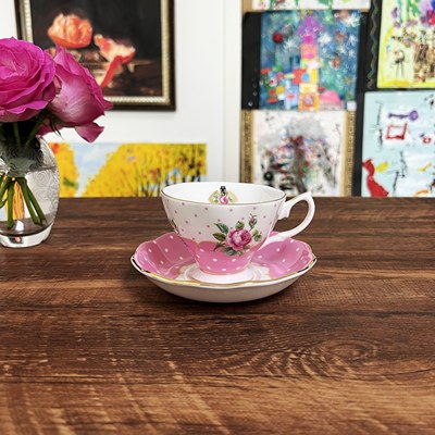 阿尔伯特茶杯碟樱桃粉下午茶