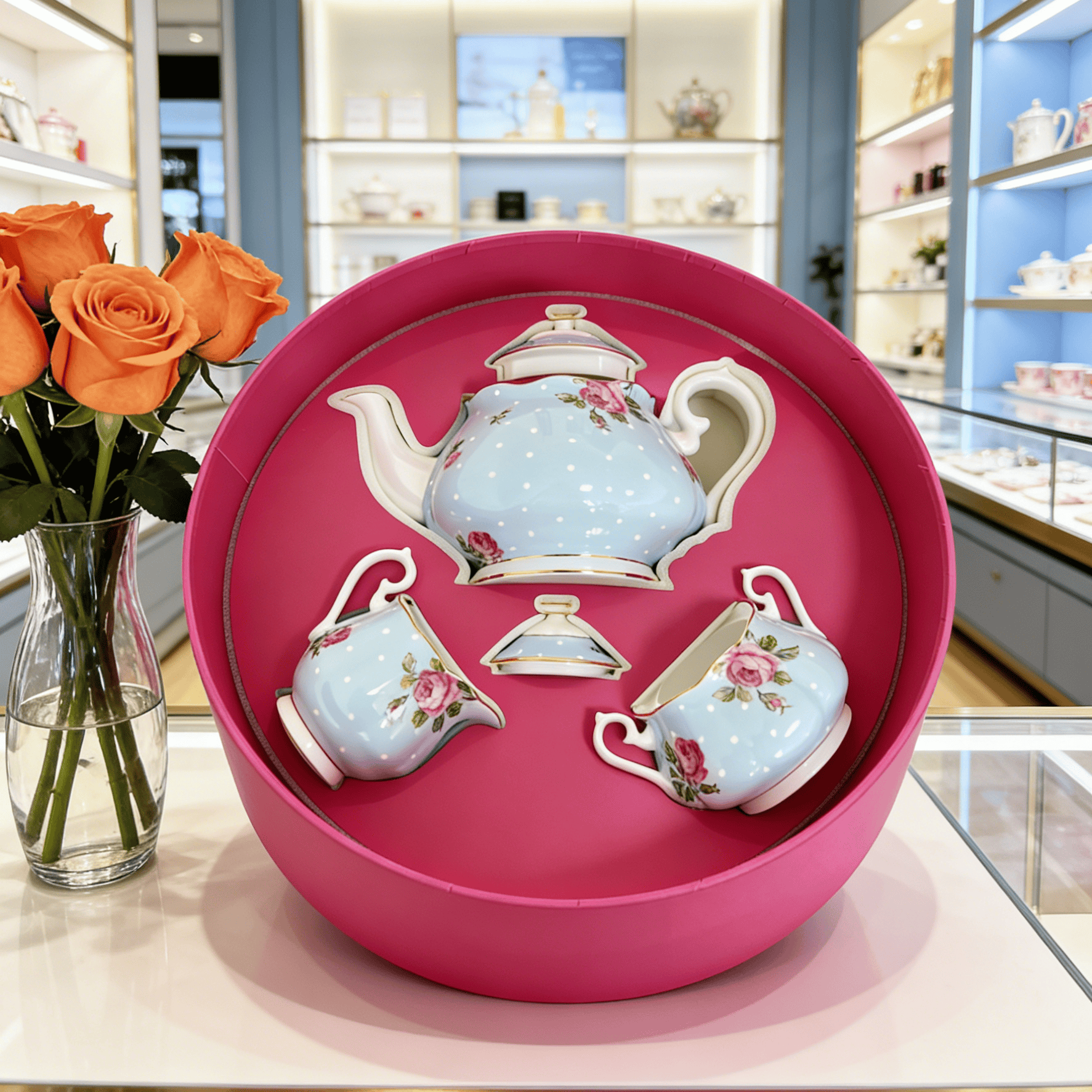 现货 礼盒装 Royal ALbert蓝玫瑰茶壶大号糖罐奶罐三件套下午茶具
