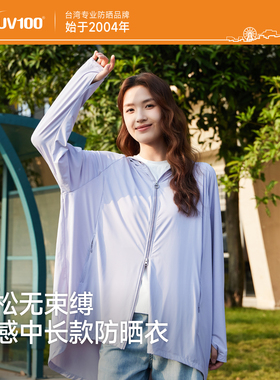 台湾UV100防晒衣女夏季新款凉感透气宽松护脸轻薄帽檐防晒服26027