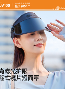 台湾UV100骑车防晒帽防风遮阳夏季防紫外线空顶帽子镜片面罩25515