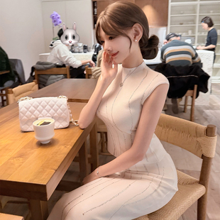 CCZEE 修身 上衣高腰显瘦包臀半裙套装 栀子清茶韩女烫钻无袖