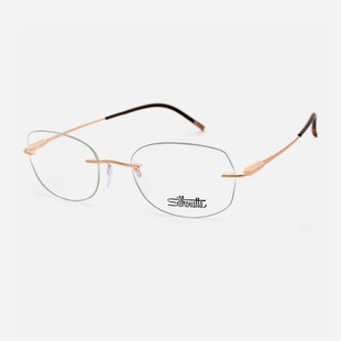 诗乐眼镜架无螺丝超轻纯钛女款 无框猫眼金色眼镜框女近视可配5561