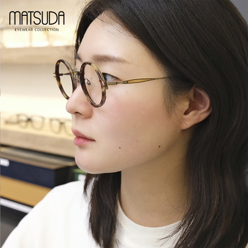 日本Matsuda复古圆框纯钛眼镜框