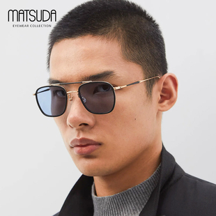 方形大脸纯钛超轻飞行员手工太阳镜M3081 日本MATSUDA松田墨镜男款