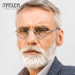 纯钛超轻复古小圆框手工眼镜架10103H 日本MATSUDA松田眼镜框男款