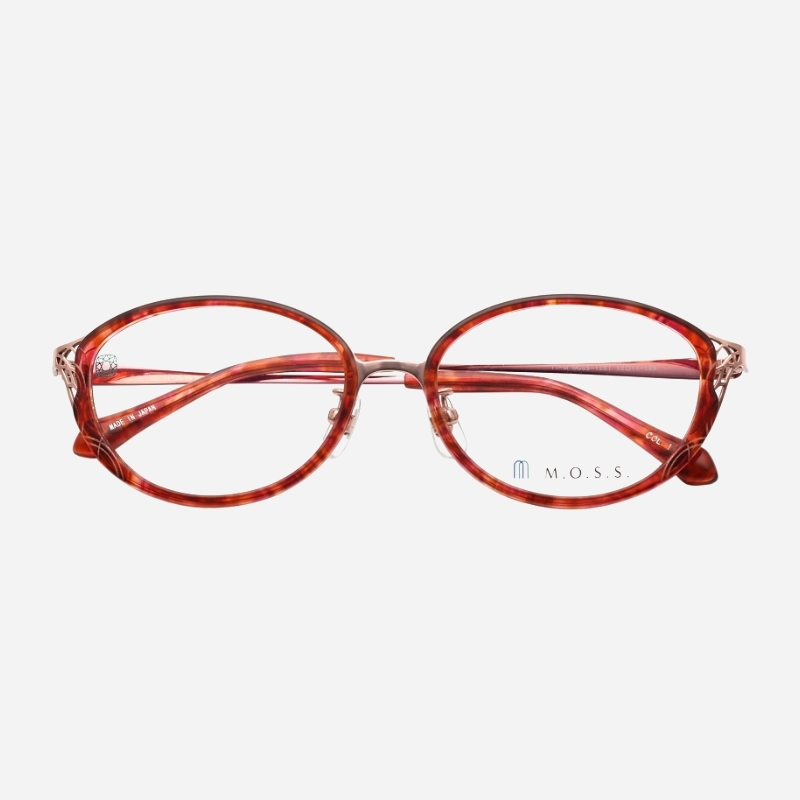 MOSS日本手工眼镜框女近视可配镜片纯钛小脸超轻红色眼镜架12SI