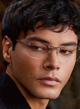 日本MASUNAGA增永眼镜框无框时尚超轻纯钛方框男女款眼镜架LUDLOW