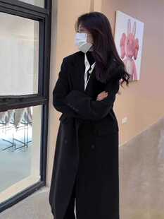 女黑色潮毛呢外套赫本风小个子呢子大衣高级感秋冬季 大衣 长款