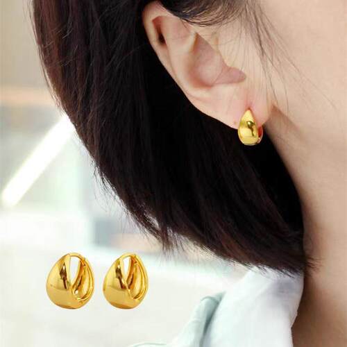 18K黄金色耳环女法式优雅高级感轻奢耳饰耳扣女小众设计耳圈耳扣