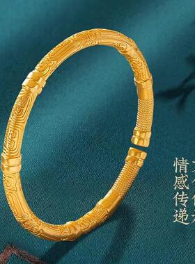 古法黄金色如意金箍手镯