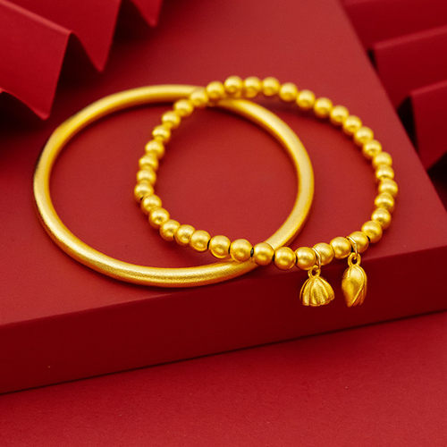 古法手镯传承两世欢金色实心手镯