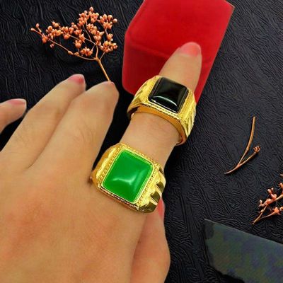 时尚方形18k黄金色戒指