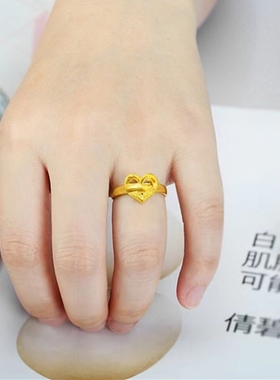 爱心18K黄金色戒指女款磨砂指环时尚首饰活口久不掉色一心一意