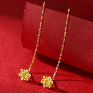 18K黄金色雪花耳线女耳钉耳环生日礼物送女友气质百搭长款流苏