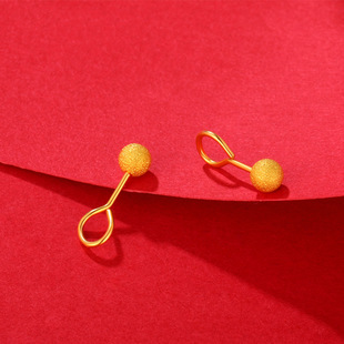 18K黄金色弯钩磨砂光珠耳钉金豆豆圆球转运小豆豆耳饰百搭