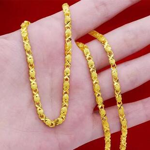 爱心黄金色项链女款24K纯金色链子素链M扣防过敏送老婆粗细结实