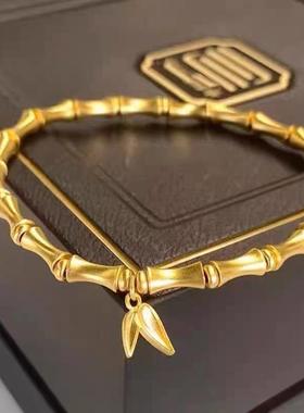 古法黄金色竹节手链女款节节高升