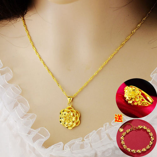 首饰玫瑰花18k转运珠女黄金项链