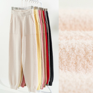 加厚保暖女士睡裤 宽松束口纯色灯笼裤 毛绒家居裤 310006半边绒冬季