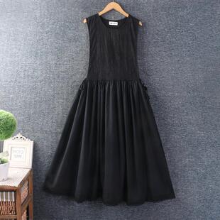春装新款女装文艺小清新圆领简约纯色棉麻连衣裙宽松背心裙叠穿
