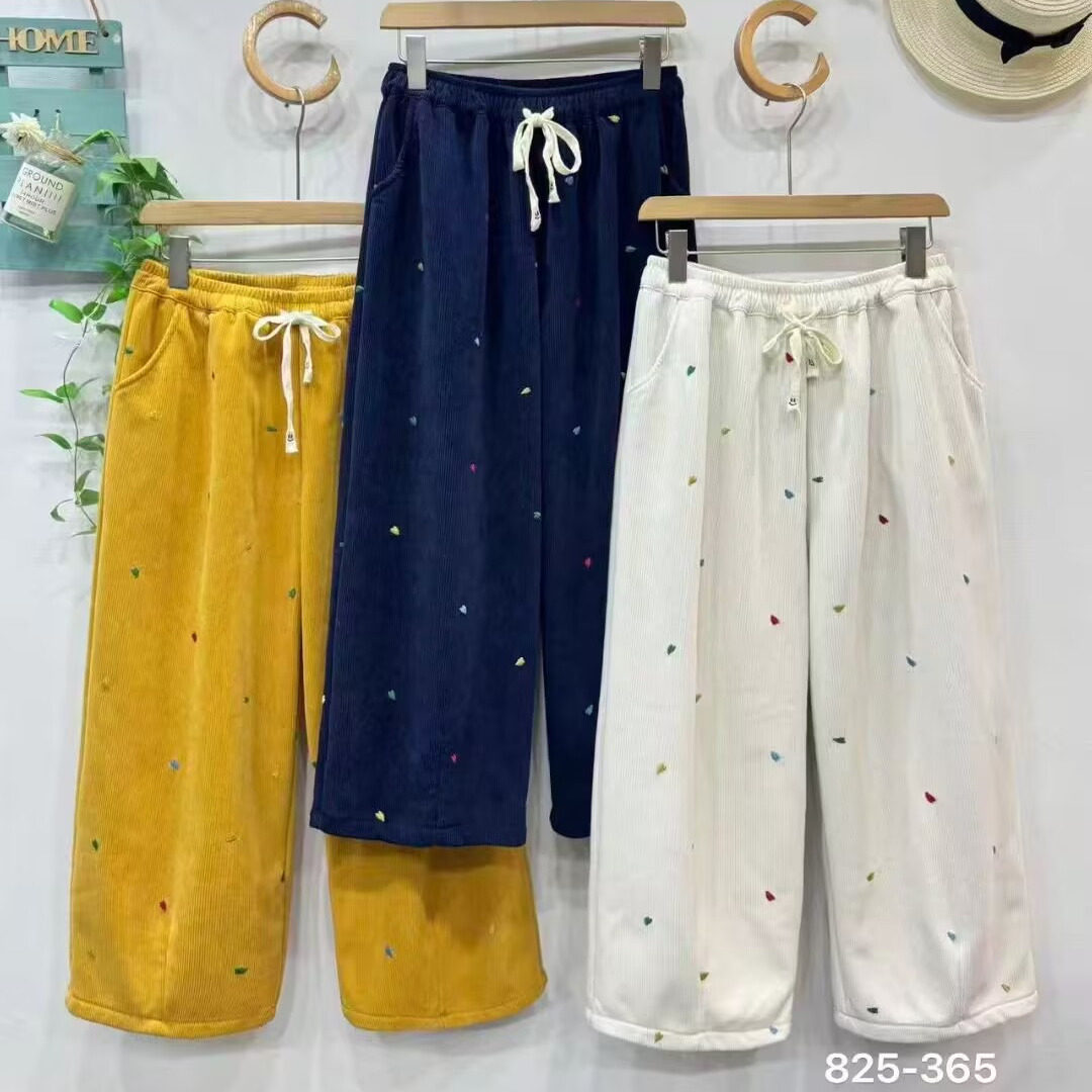 加绒宽松直筒阔腿裤条绒九分裤