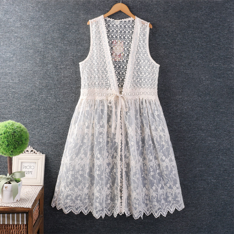 春夏新款女装日系甜美重工刺绣蕾丝罩裙叠穿外搭透视连衣裙