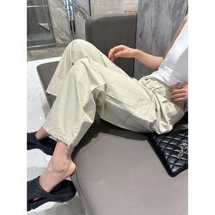 阿秋 复古直筒高腰宽松工装裤女夏季2026显瘦休闲卡其色伞兵裤子