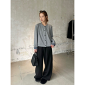 女宽松垂感cleanfit阔腿裤 裤 简约直筒打褶西装 小阿秋老钱风休闲裤