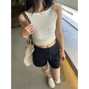 小阿秋入夏仪式感高弹一字领背心上衣女修身显瘦外穿短款辣妹吊带
