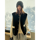 小阿秋两面穿羊羔毛皮毛一体马甲麂皮绒外套女冬保暖遮肉厚实上衣