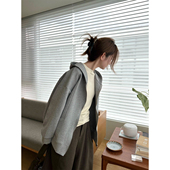 小阿秋立体裁剪灰色连帽卫衣女韩系宽松休闲双拉链头上衣外套秋冬