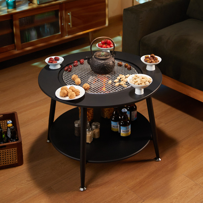 围炉煮茶桌家用室内木炭取暖庭院冬天烤火炉户外炭火盆露营烧烤桌