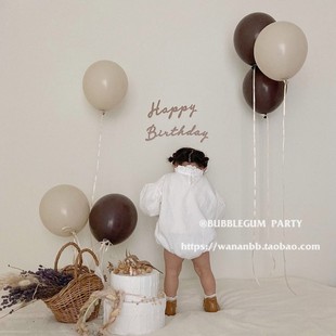 复古色系生日周岁白天布置装饰装扮气球背影装饰贴牌摄影道具用品