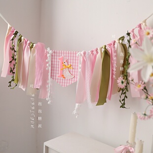 ins复古鹅周岁生日布置氛围梦幻芭蕾装 饰 饰场景拉旗背景宝宝椅装