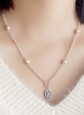 新款原创925银链珍珠挂链佛牌链条银毛衣链玉坠项链轻小众奢银饰