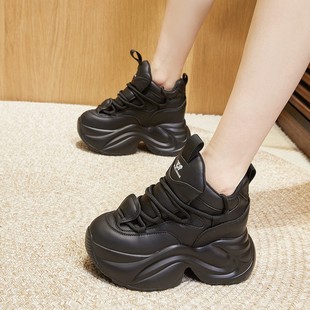 休闲运动松糕底高帮鞋 女秋冬加绒厚底时尚 潮内增高9CM老爹鞋 时尚