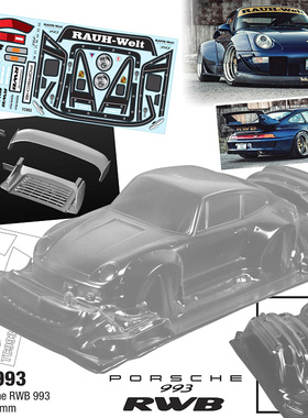 1/10 油电房RC模型 PC透明车壳 TeamC JDM风格 RWB宽体 保时捷993