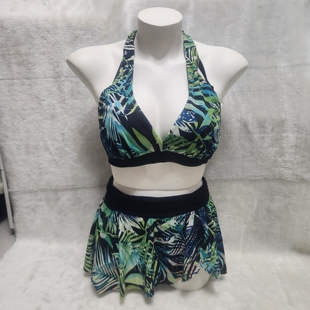 断码21010431女士分体休闲挂脖式绑带打结带罩杯带钢圈泳衣裙套装