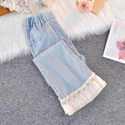 女中大童天丝裤子2025新款洋气薄童装夏季儿童喇叭裤女孩牛仔长裤