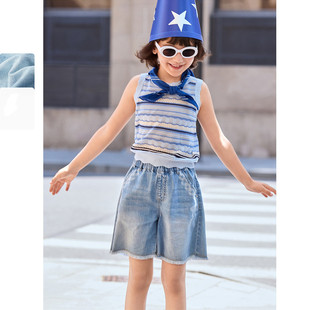 童装女中大童薄款裤子儿童夏季牛仔短裤五分裤百搭烫钻休闲短裤子