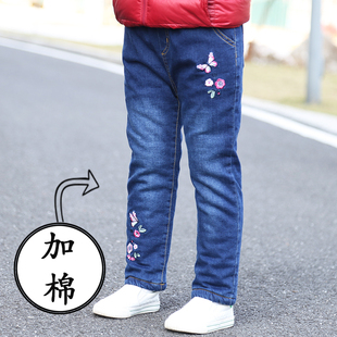 一条过冬女童牛仔棉裤儿童三层夹棉裤子中大童加绒加厚保暖裤冬装