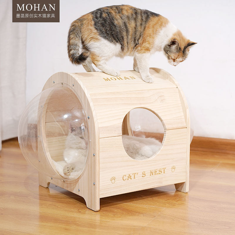 太空舱胶囊网红猫窝木质猫屋四季通用猫房子可定制logo送垫子