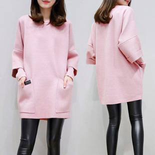 显瘦粉红色外套 甜美宽松百搭大码 2019春秋季 打底卫衣女圆领蝙蝠袖