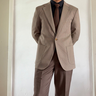 KIESSU咖啡色千鸟格休闲商务手工西服英伦绅士百搭修身男西装上衣
